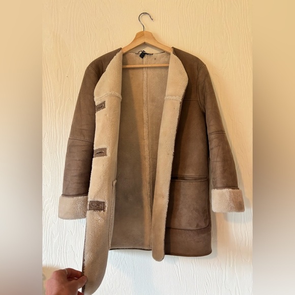 Zara Penny Lane Tan Faux Leather Shearling Coat - Picture 9 of 15